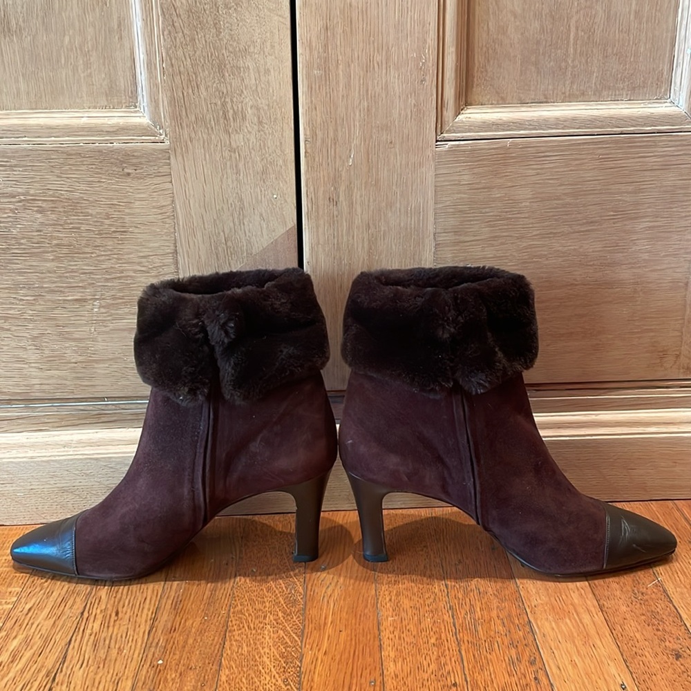 Valentino Couture Brown Suede Faux-Fur Trimmed Boots, Size 38.5 - Picture 3 of 15